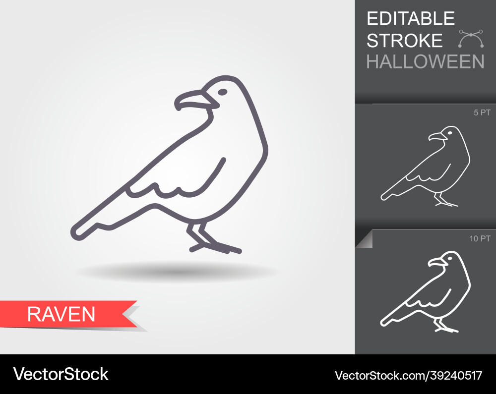 Raven line icon with editable stroke shadow Raven line icon with editable stroke shadow Vector Image