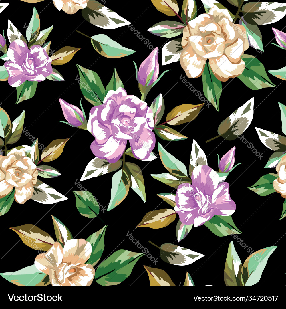 Rose flowers seamless pattern black background Rose flowers seamless pattern black background vector image