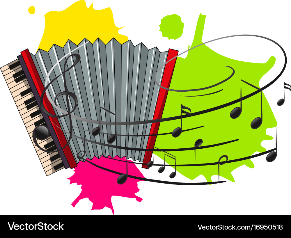 Accordion with music notes in background Vector Image