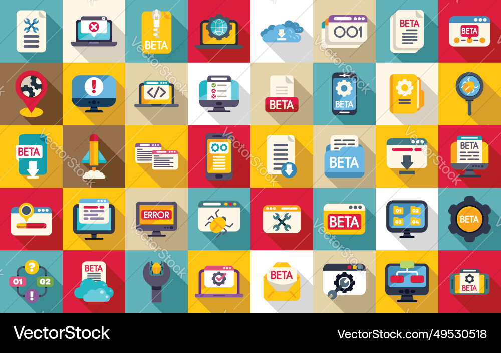 Beta-Version Icons setzen Flat Build-Code Fehler Beta-Version Icons setzen Flat Build-Code Fehler vektorbild