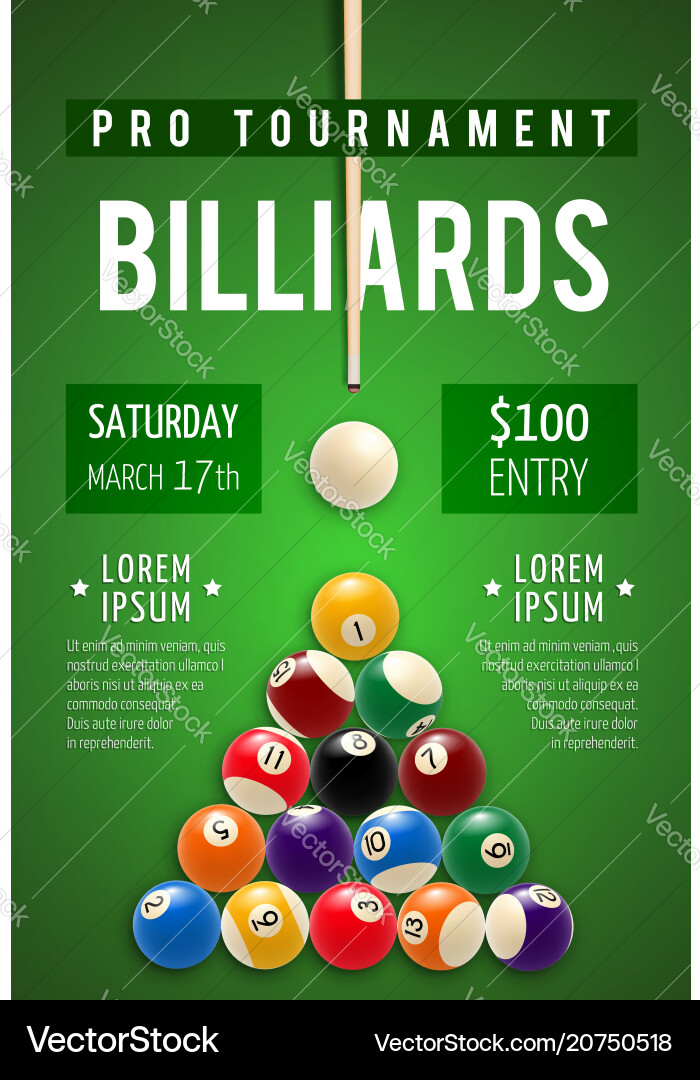 Billard Poster für Snooker und Pool Sport Spiel Billard Poster für Snooker und Pool Sport Spiel vektorbild