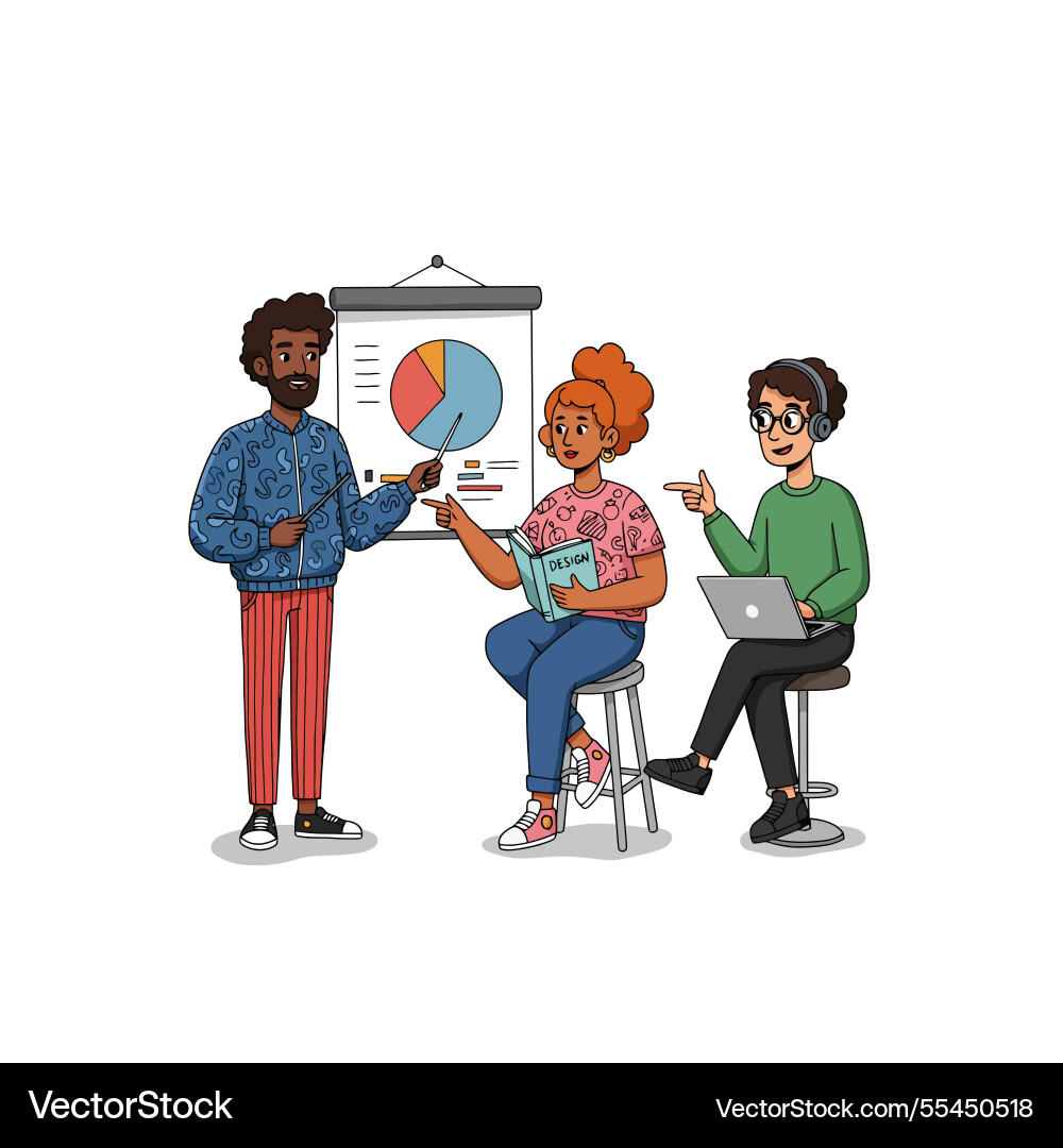Creative team analyzing presentation data Creative team analyzing presentation data vector image