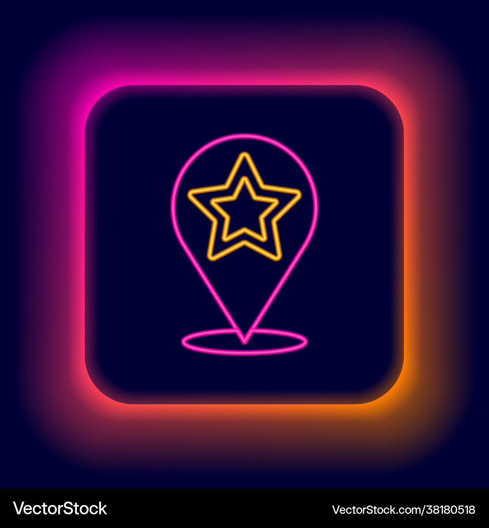 Glowing neon line map pointer with star icon vector image