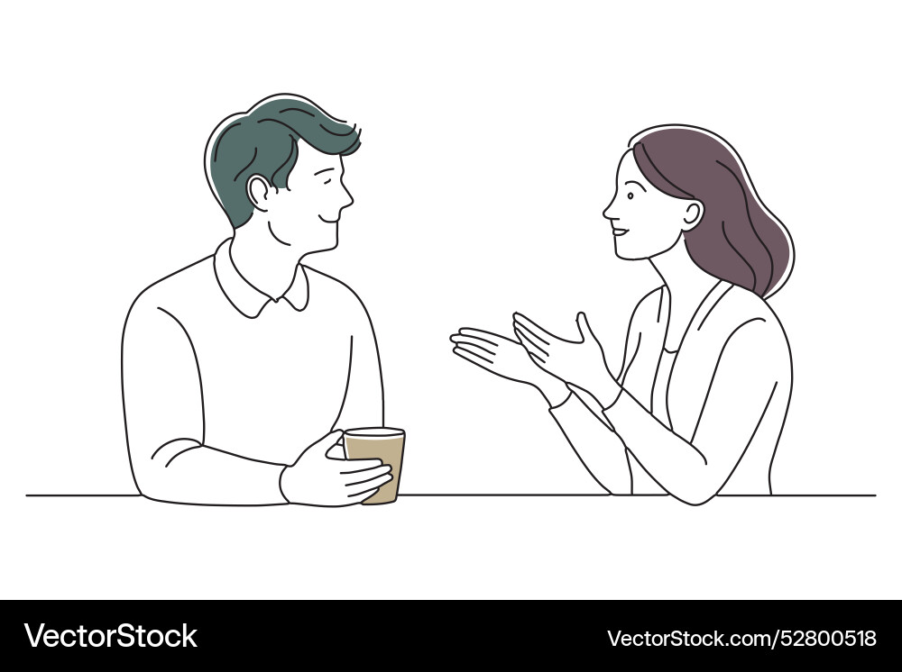Man and woman conversing displaying expressions Vector Image