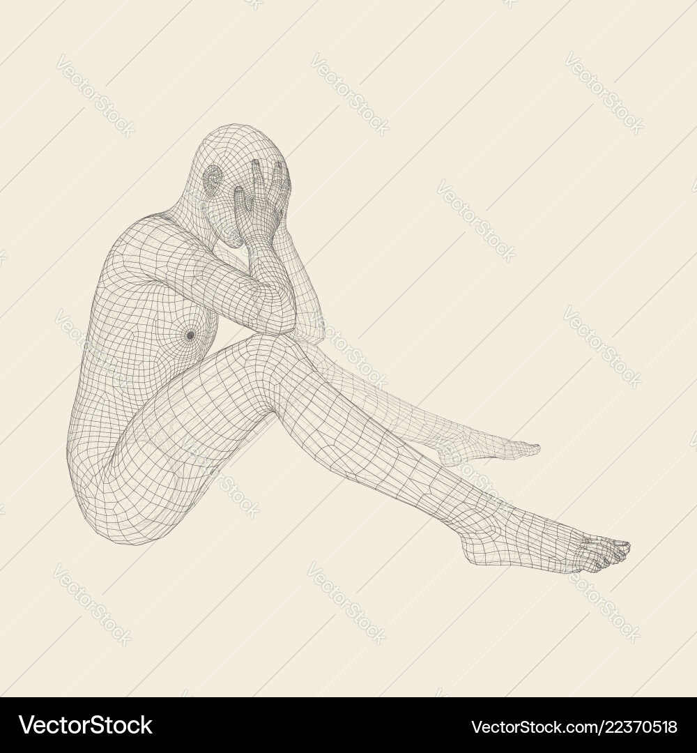 Man in a thinker pose 3d model of geometric Man in a thinker pose 3d model of geometric vector image