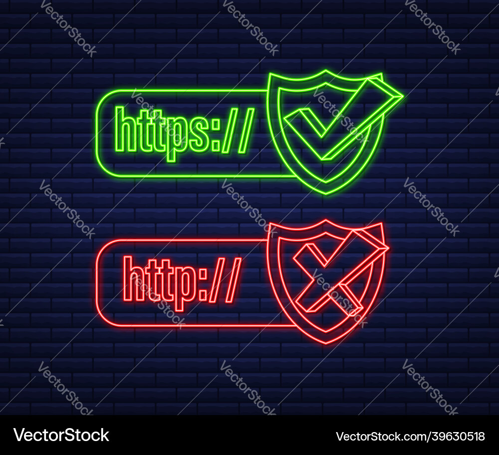 Neon Stil http und https Protokolle auf Schild Neon Stil http und https Protokolle auf Schild Vektorbild