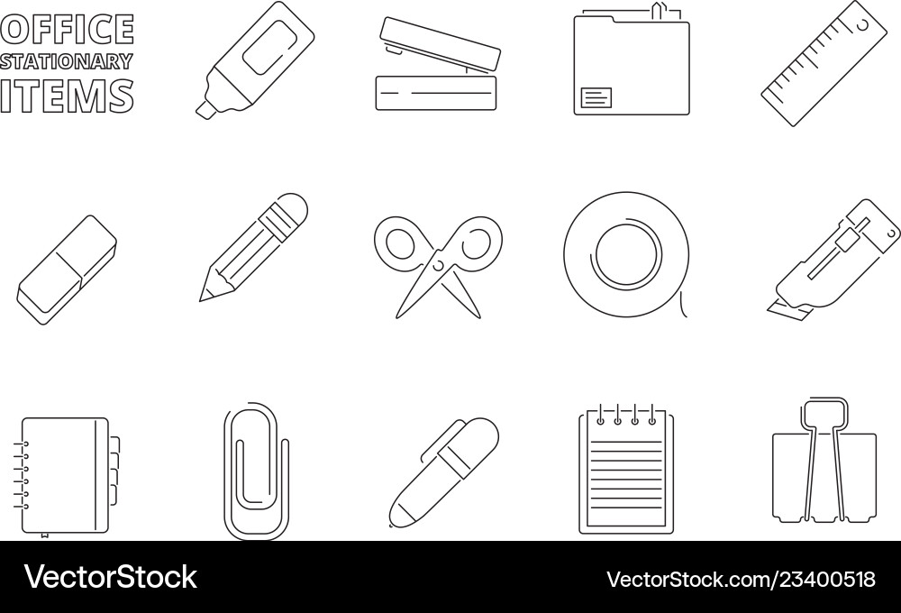 Office stationary items desk folder papers pencil Office stationary items desk folder papers pencil vector image