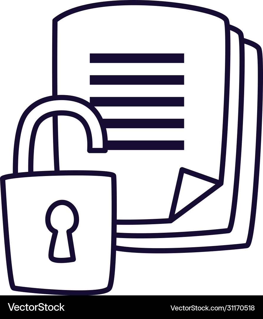 Padlock and document line style icon design vector image