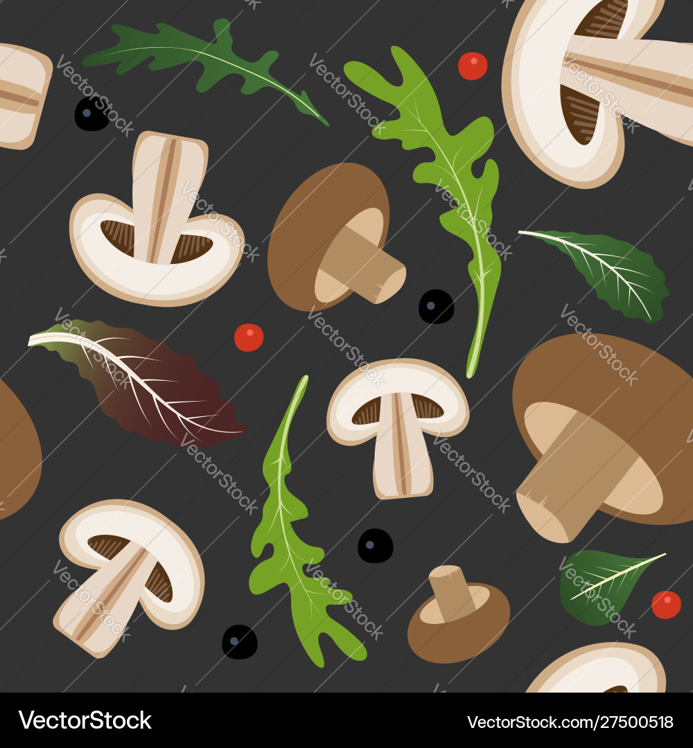 Seamless pattern on dark background with mushrooms Seamless pattern on dark background with mushrooms vector image