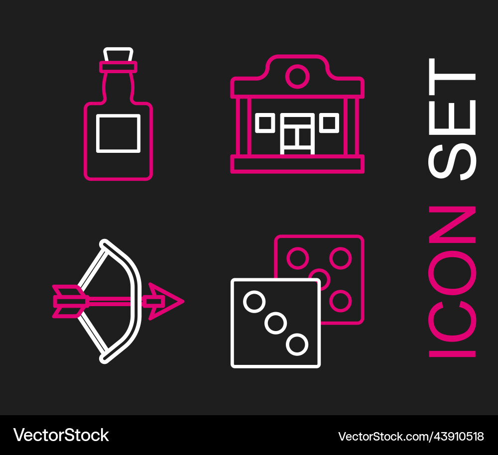 Set line game dice bow and arrow in quiver wild Vector Image