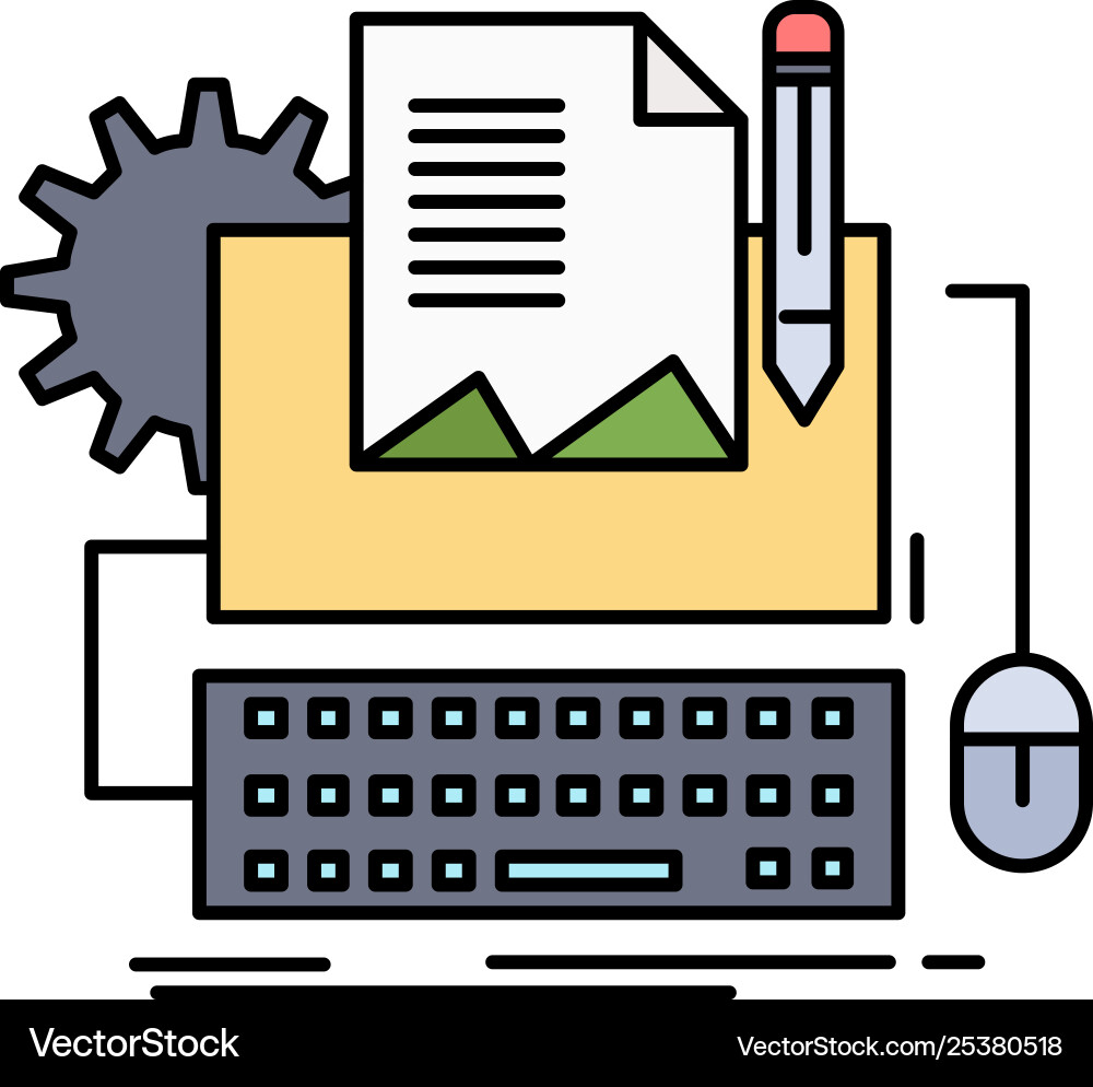 Type writer paper computer keyboard flat Type writer paper computer keyboard flat vector image
