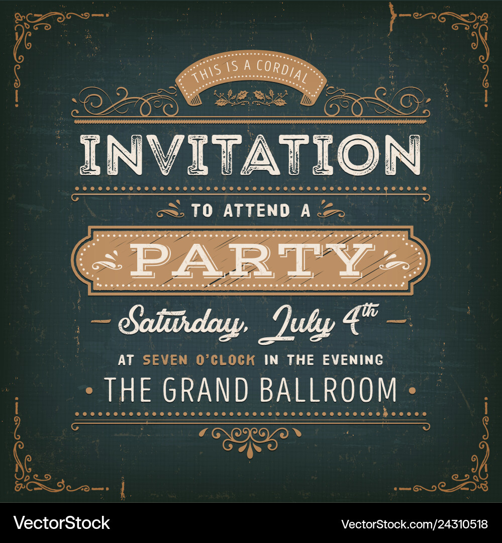 Vintage Chalkboard Party Invitation Vector Image