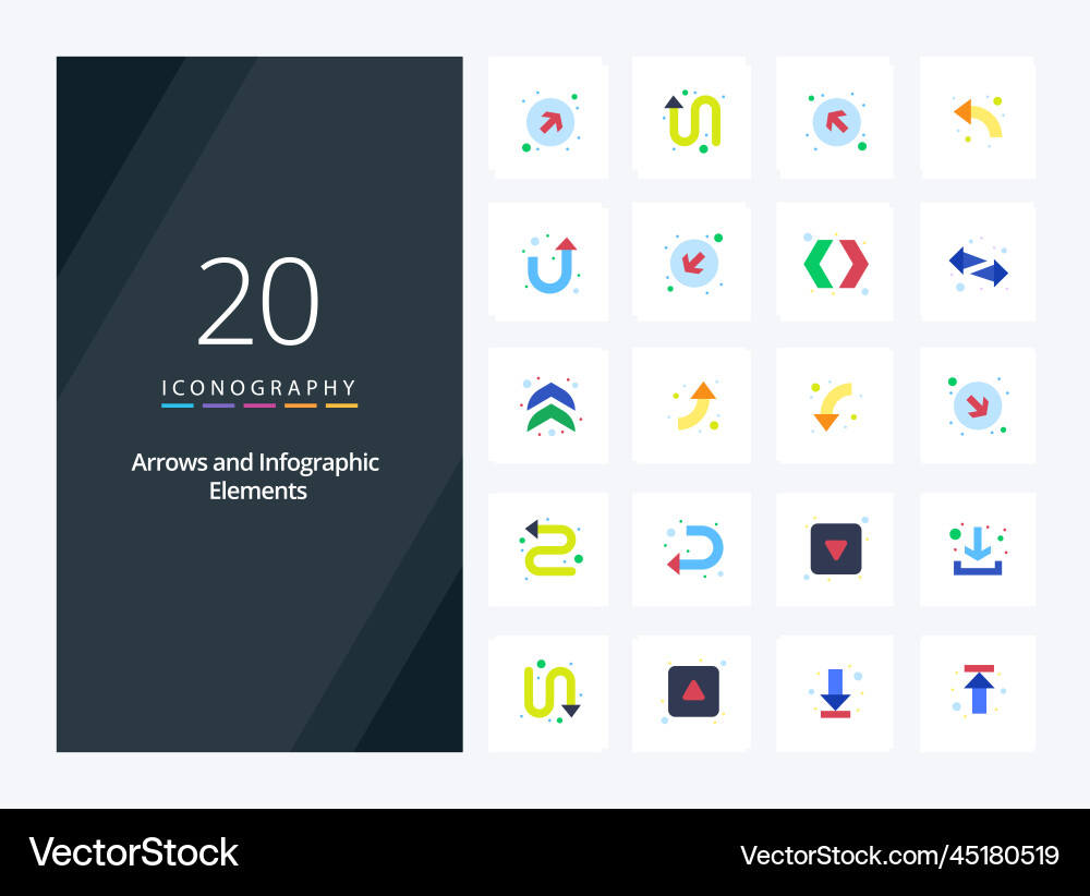 20 arrow flat color icon for presentation Vector Image
