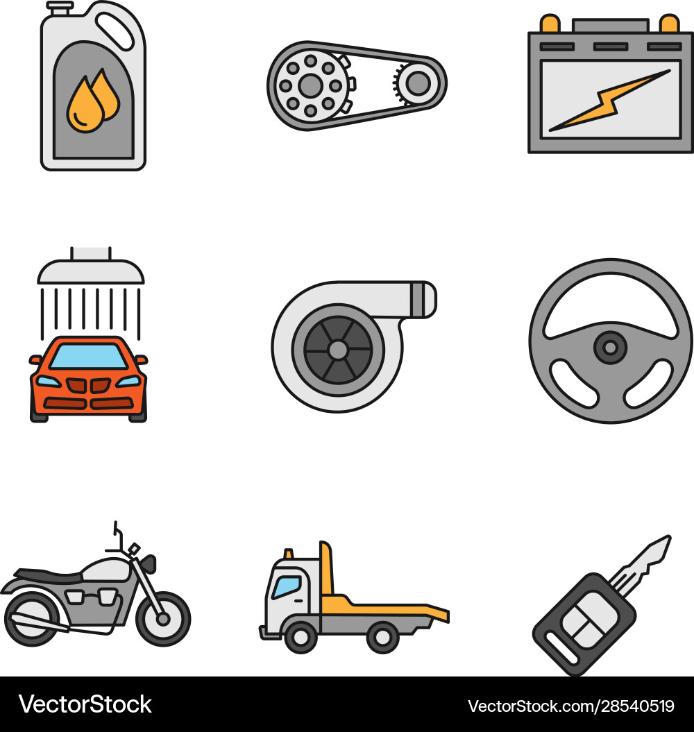 Auto workshop color icons set Auto workshop color icons set vector image