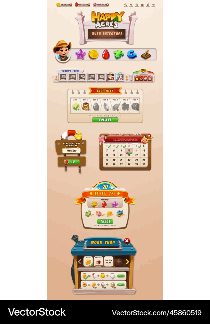 Complete set of level button game ui pop-up icon Vector Image