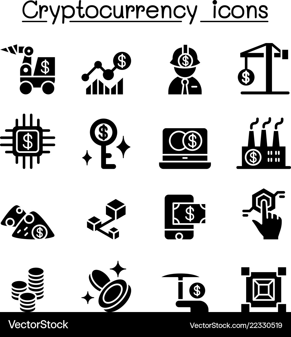Cryptocurrency blockchain ico icon set Cryptocurrency blockchain ico icon set vector image