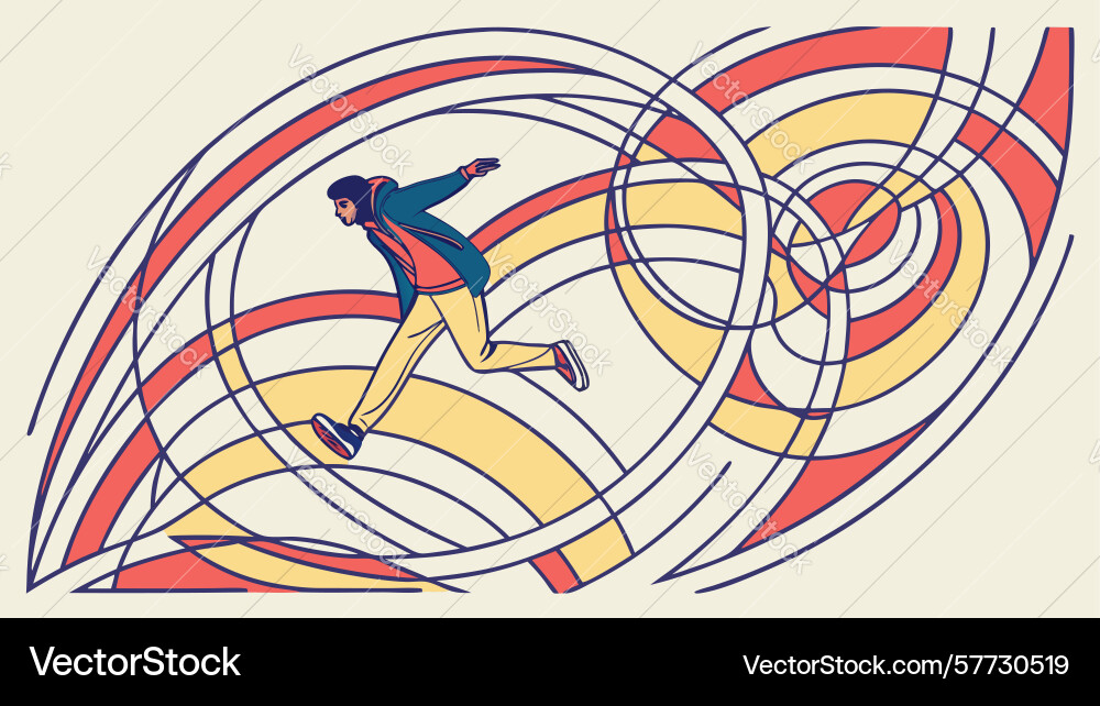 Dynamic runner with swirling abstract lines vector image
