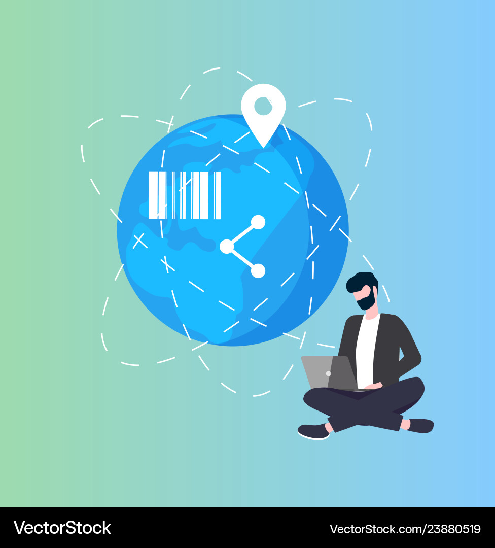 Earth planet global networking bar code man user Earth planet global networking bar code man user vector image