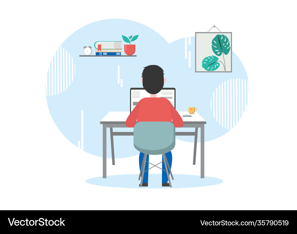 Man is working at computer Vector Image
