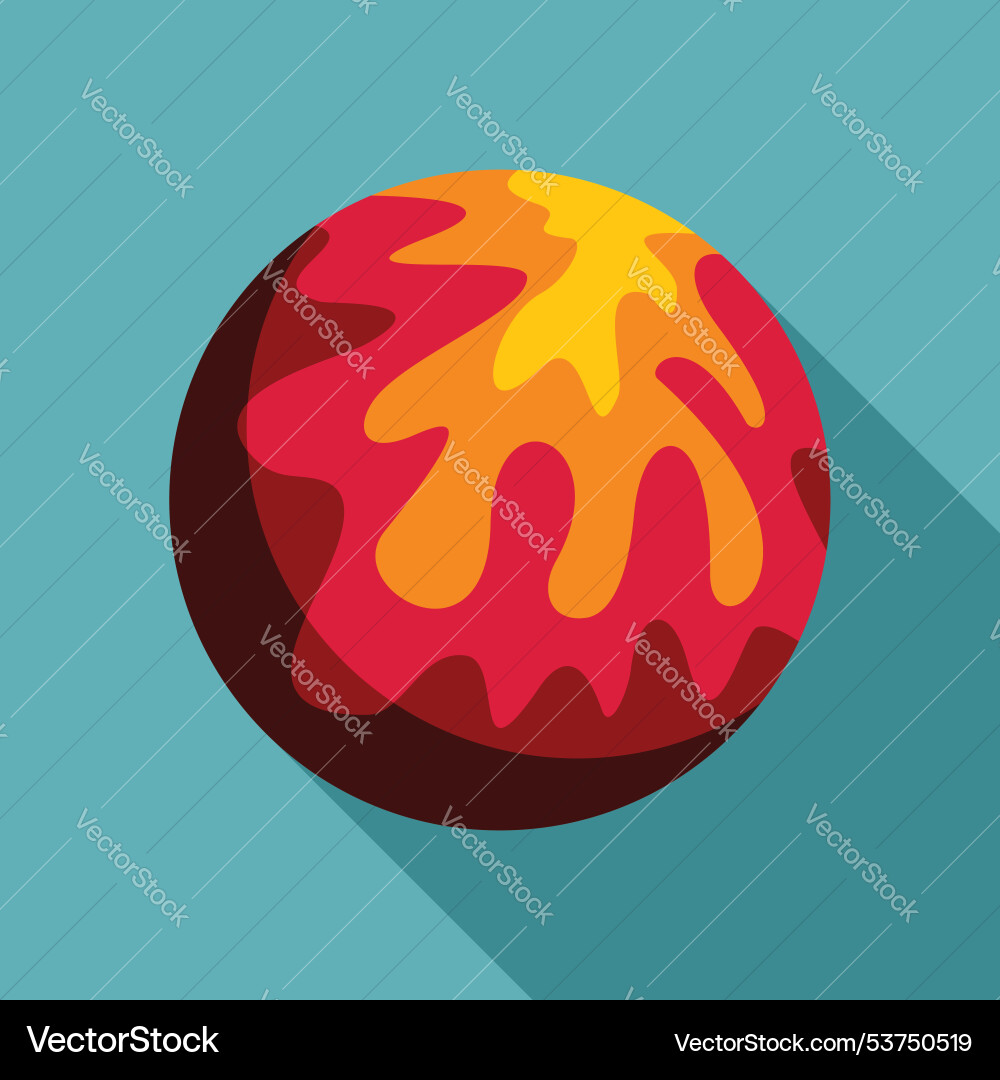 Red planet with lava flowing on surface in flat Red planet with lava flowing on surface in flat Vector Image