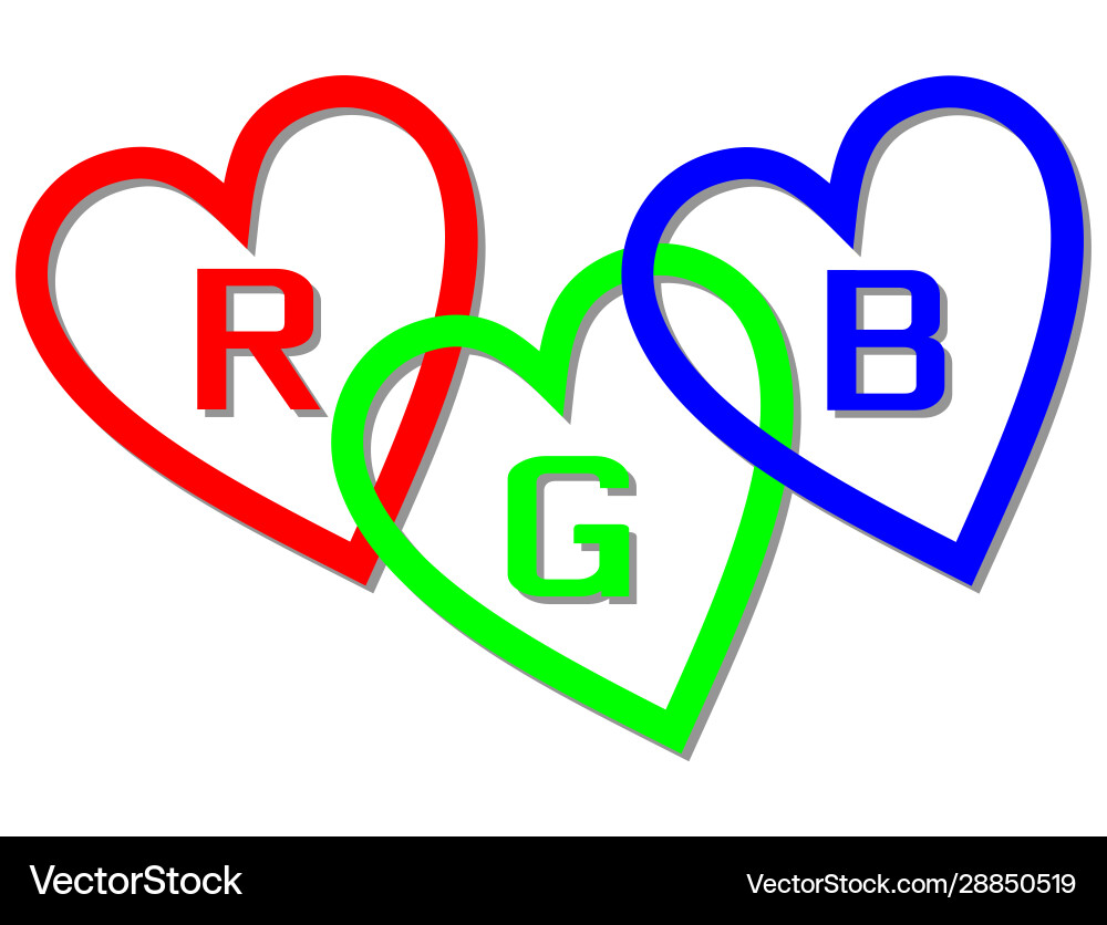 Rgb color space designed like hearts with letters Rgb color space designed like hearts with letters vector image
