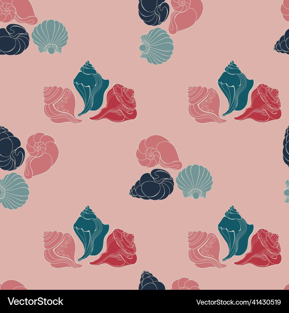 Seashell seamless pattern with cartoon shell Seashell seamless pattern with cartoon shell vector image