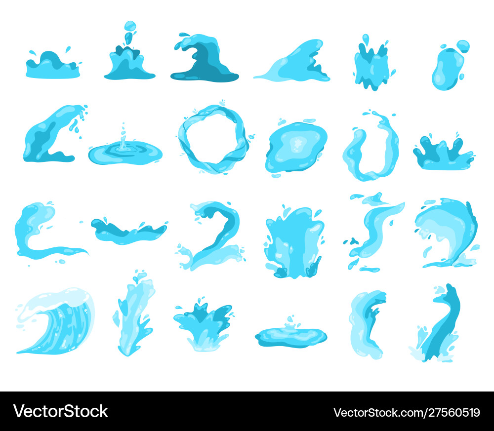 Water splashes collection blue waves wavy symbols Water splashes collection blue waves wavy symbols vector image