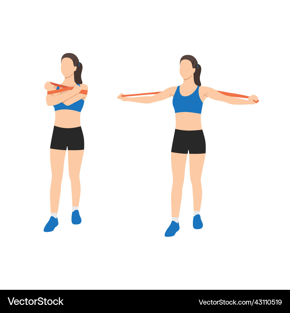 Woman doing chest crossover with resistance band Woman doing chest crossover with resistance band vector image
