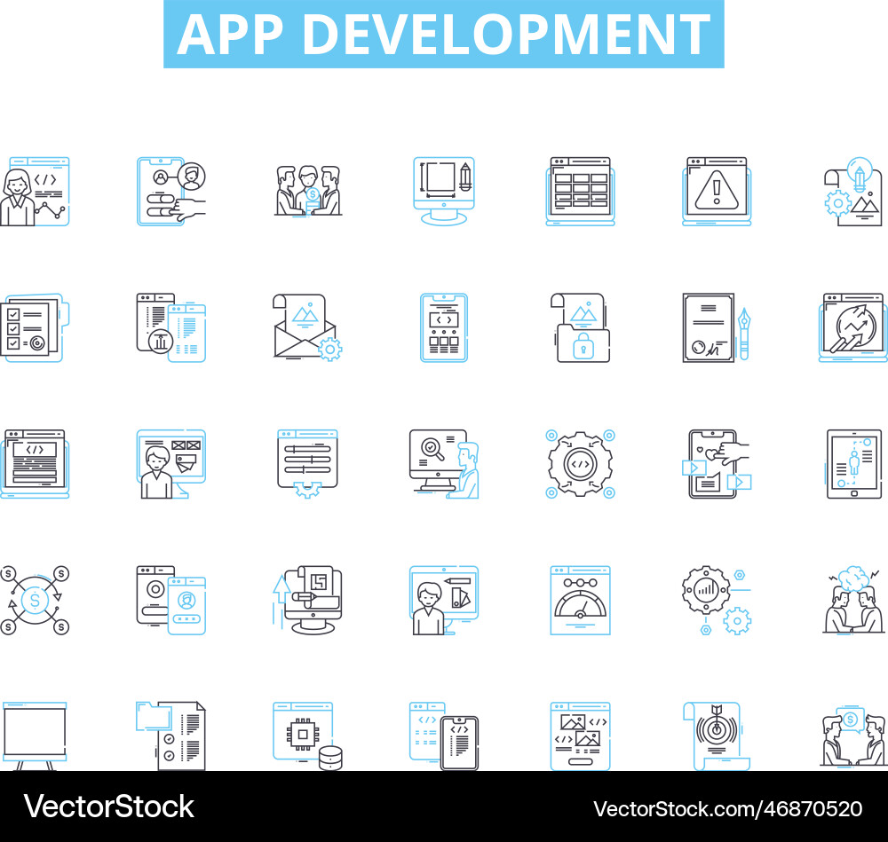 App development linear icons set platform App development linear icons set platform vector image