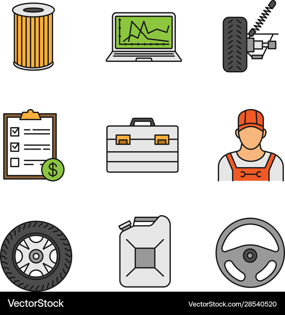 Auto workshop color icons set vector image