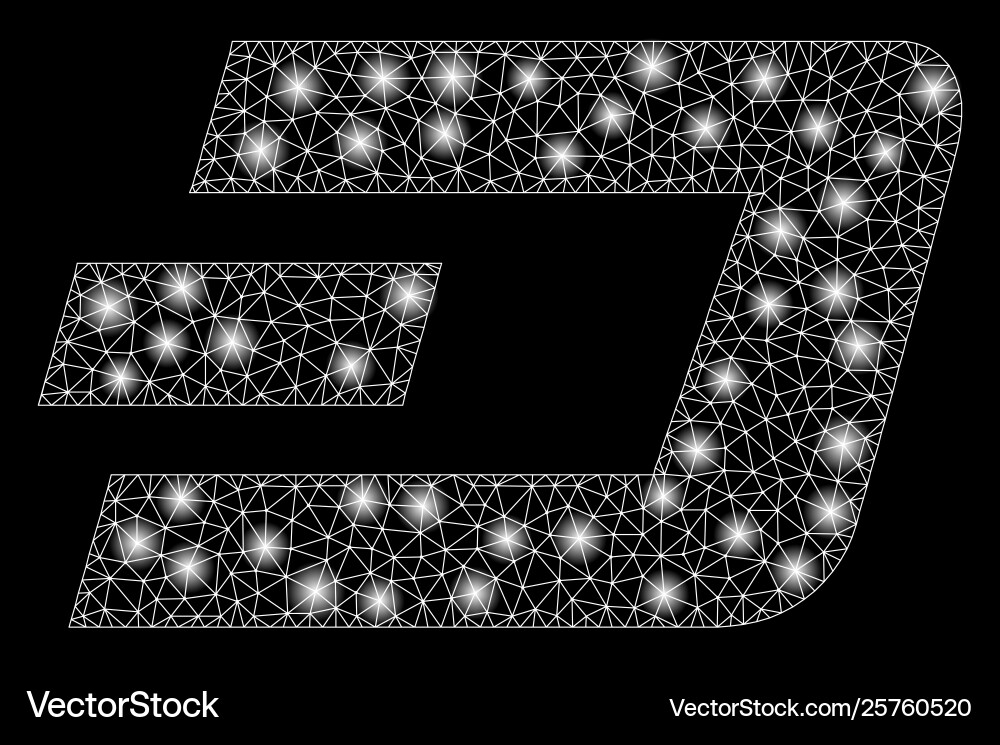 Bright mesh network dash currency with flash spots vector image