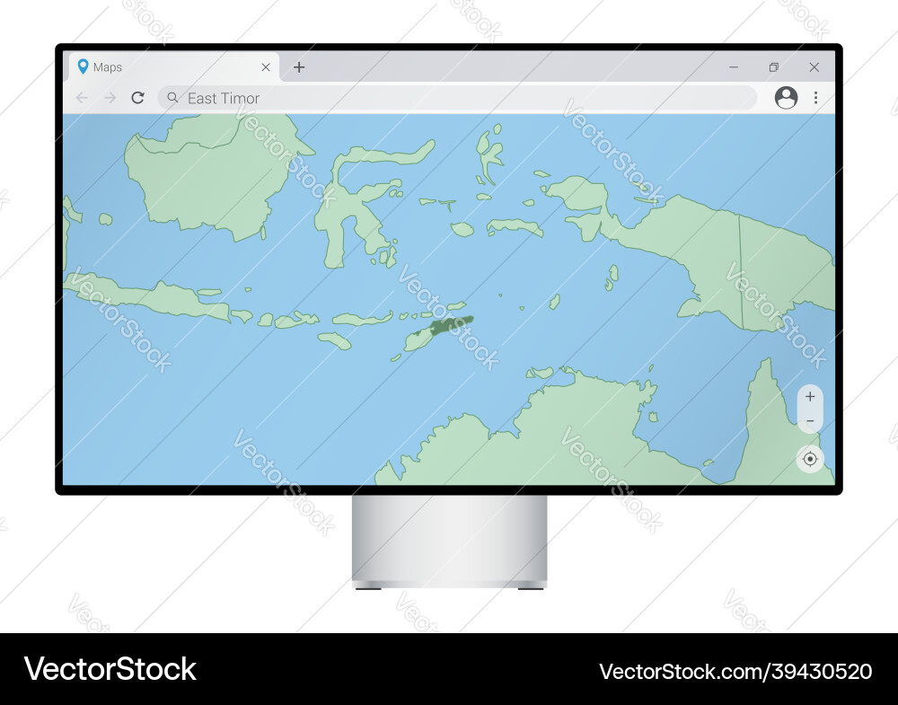 Computer monitor with map of east timor vector image