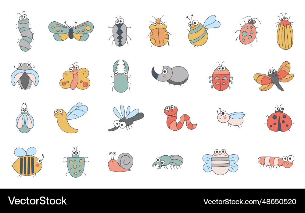 Insects cartoon characters funny small animals Vector Image