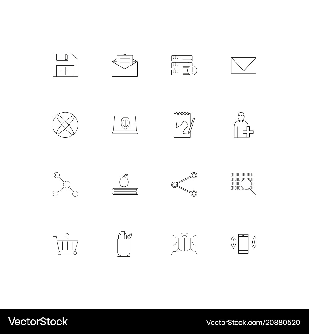 Internet technologies linear thin icons set vector image