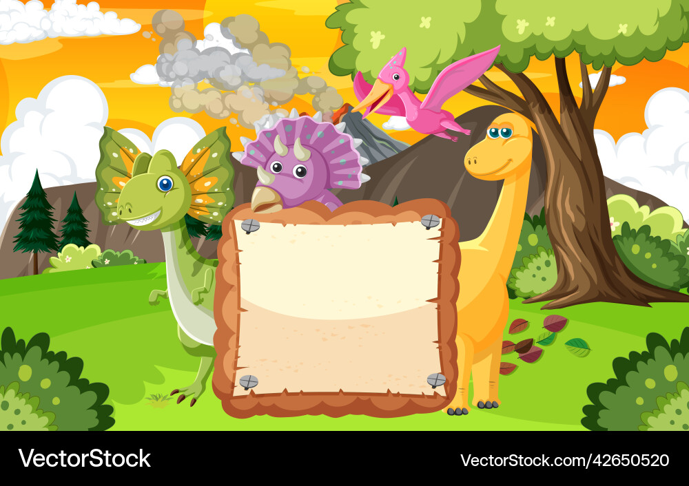 Leere Platte mit niedlichen Dinosaurier Cartoon Zeichen Leere Platte mit niedlichen Dinosaurier Cartoon Zeichen vektorbild
