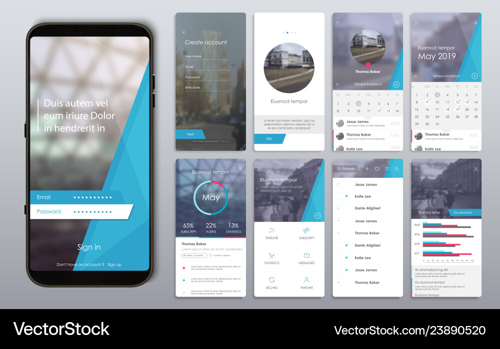 Mobile App UI/UX Screens - Login & Dashboard vector image