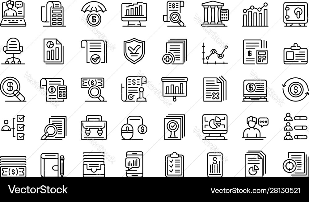 Audit icons set outline style Audit icons set outline style vector image