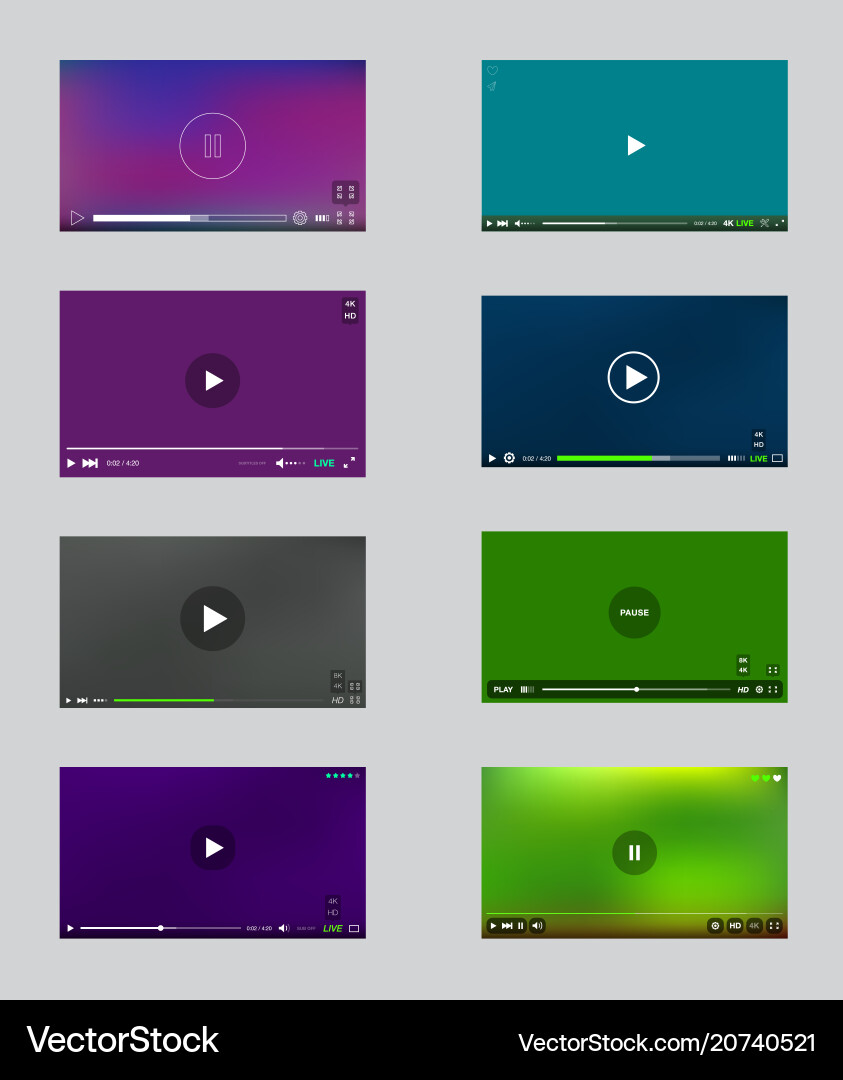 Big set video player window with menu and buttons Big set video player window with menu and buttons vector image