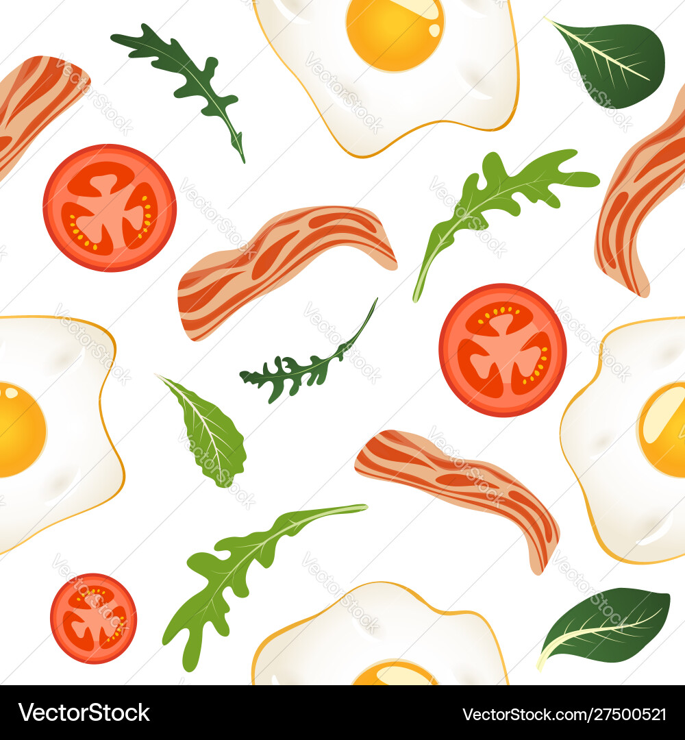 Breakfast Pattern - Eggs, Bacon & Tomato Vector Image