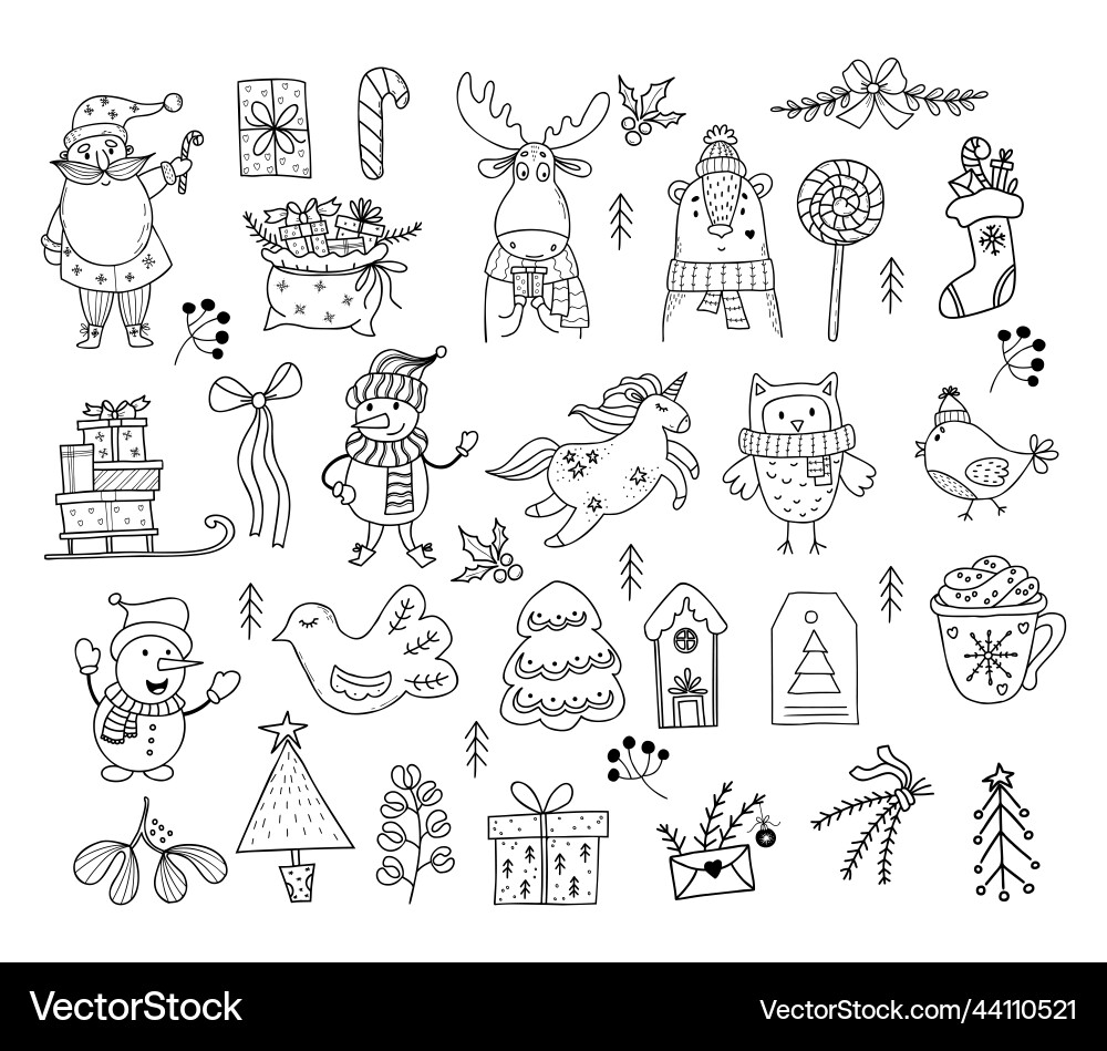 Christmas Doodles & Festive Characters vector image