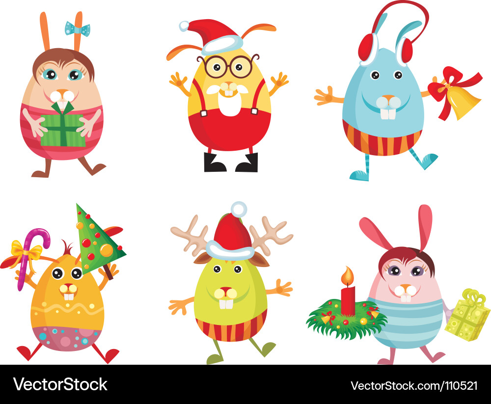 Cute Rabbit Christmas Cartoon Set vector image