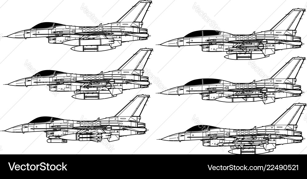 F-16 Fighting Falcon - Outline Royalty Free Vector Image