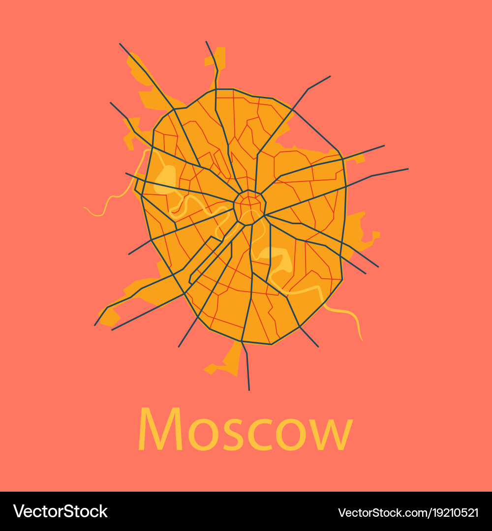 Flat color map of moscow all objects are located vector image