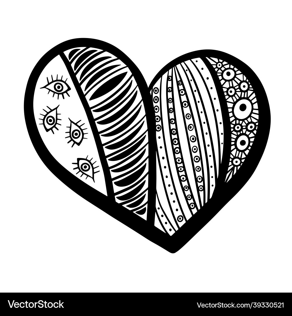 Hand drawn heart shape with patterns Vector Image