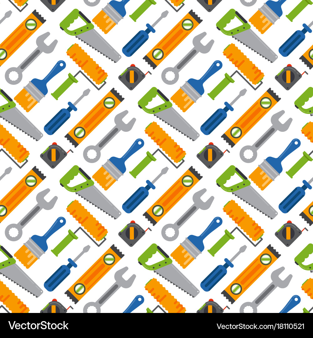 Hands with construction tools seamless pattern Vector Image