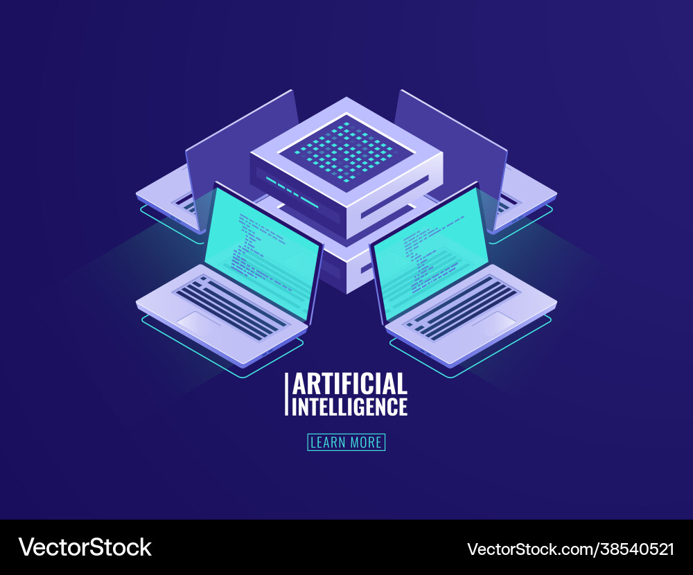 Isometric blockchain technology icon server room Vector Image