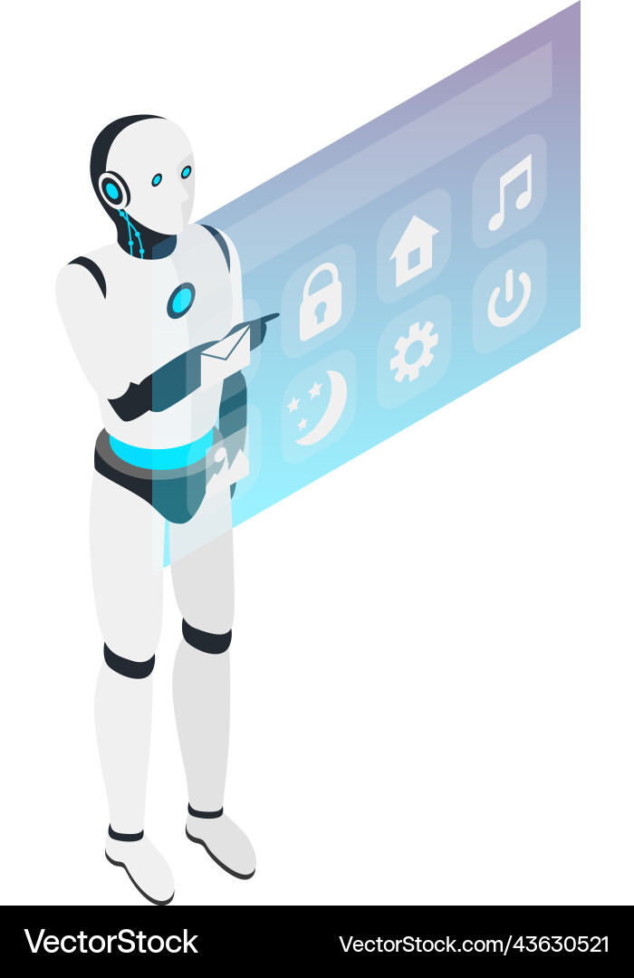 Isometric Robot with Touchscreen vector image