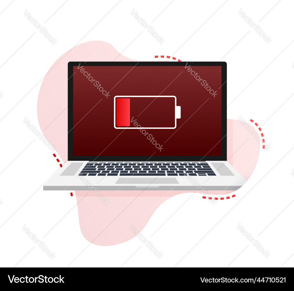 Laptop mit niedrigem Batterie-Symbol auf dem Bildschirm Laptop mit niedrigem Batterie-Symbol auf dem Bildschirm vektorbild