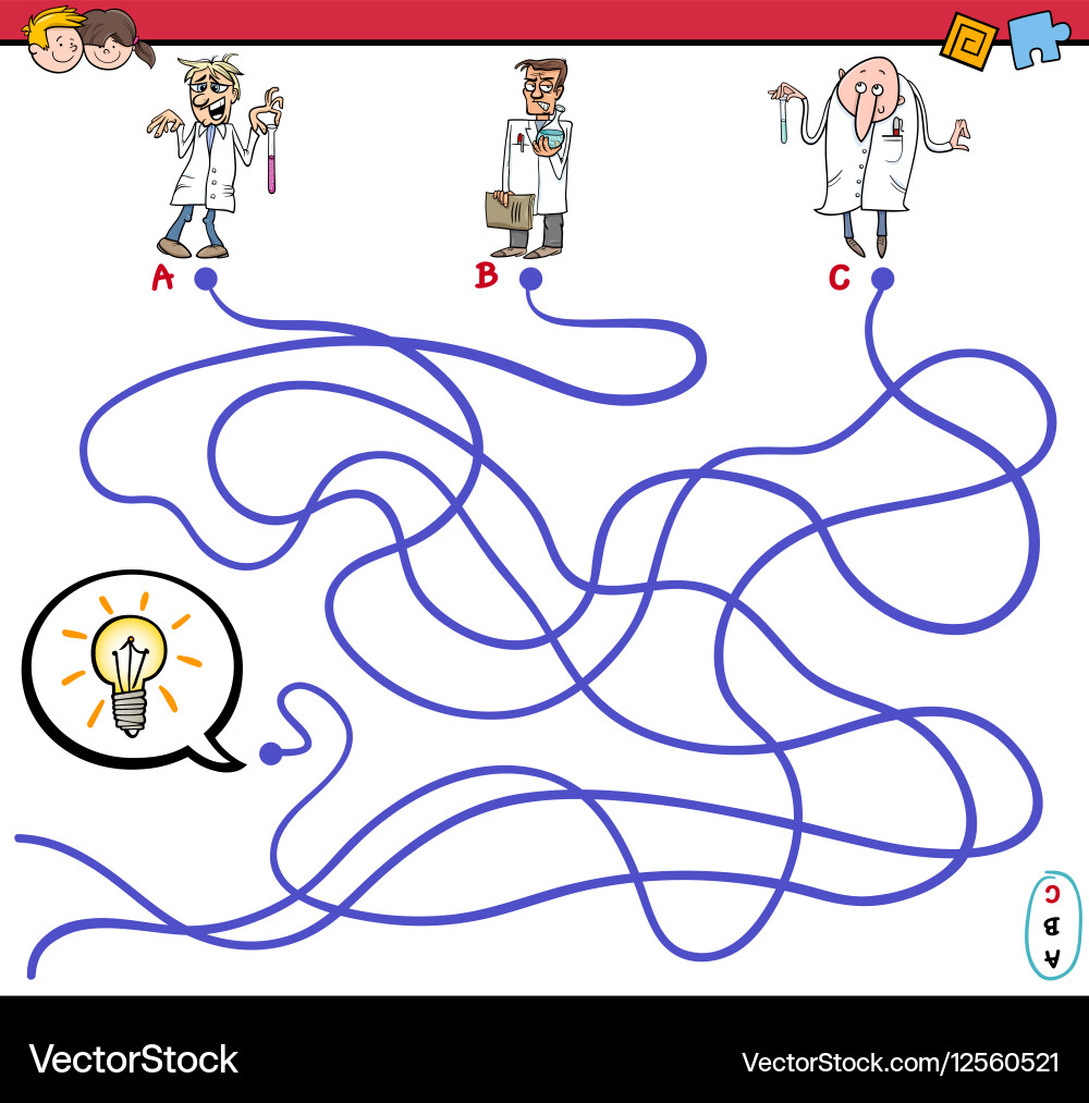 Maze game with scientist characters vector image