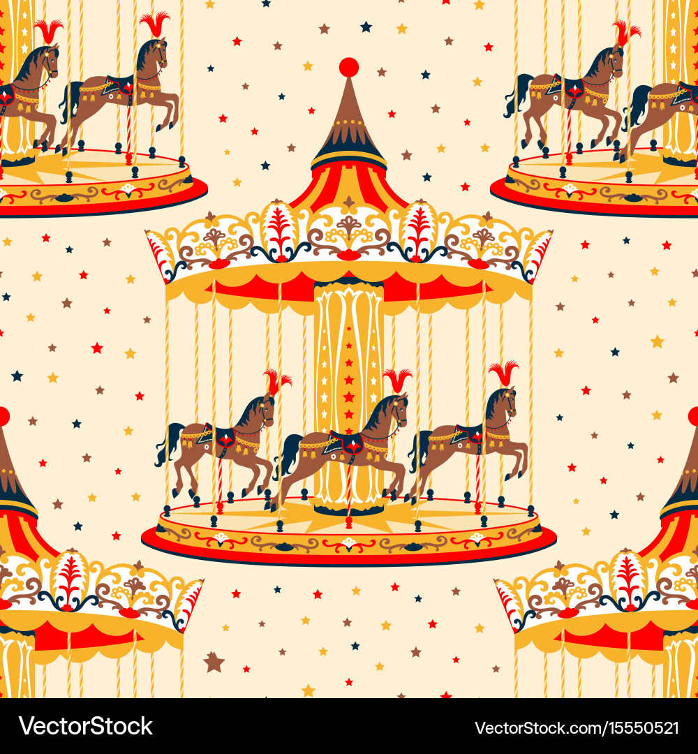 Retro Carousel Horses Pattern Vector Image